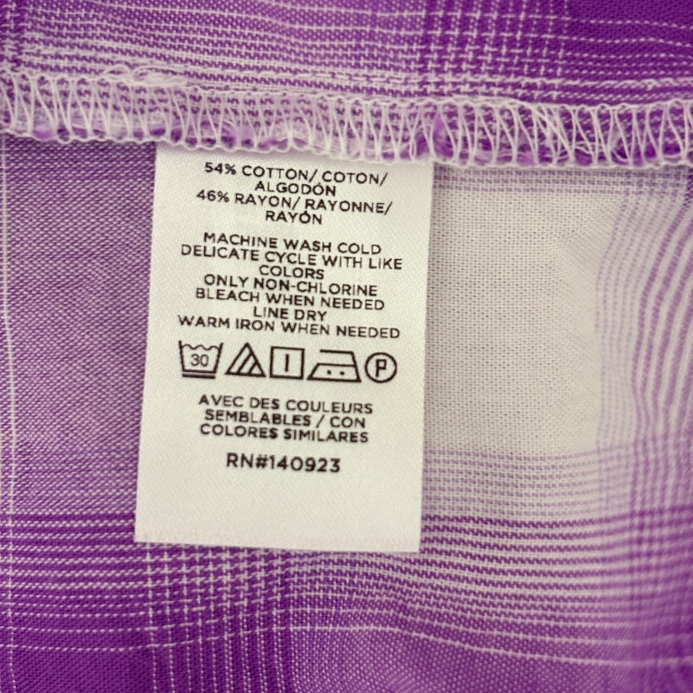 LOFT Purple White Plaid Split Neck Peasant Blouse XL EUC - Picture 7 of 7